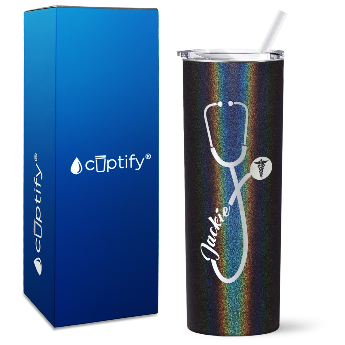 Personalized Stethoscope Cadeceus on 20oz Skinny Tumbler