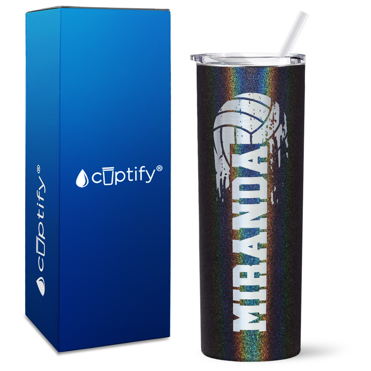 Personalized Flying Volleyball on 20oz Skinny Tumbler