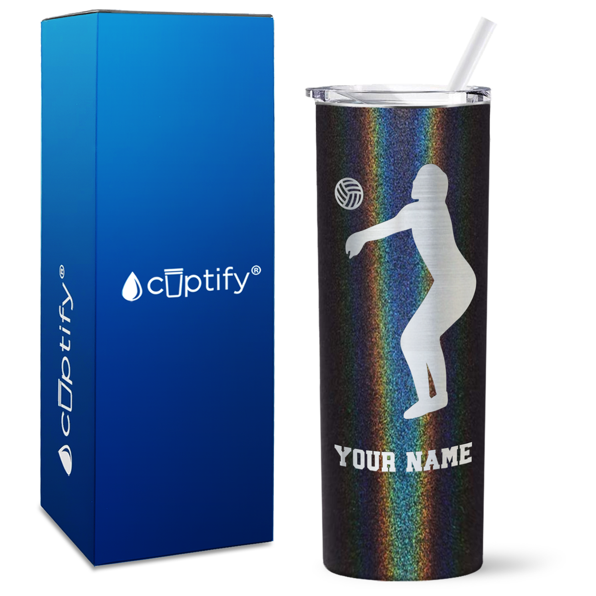 Personalized Volleyball Silhouette on 20oz Skinny Tumbler