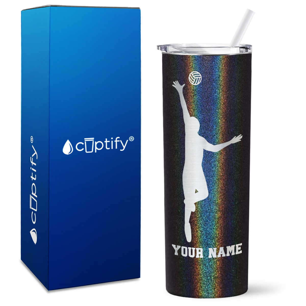 Personalized Volleyball Silhouette Spike on 20oz Skinny Tumbler