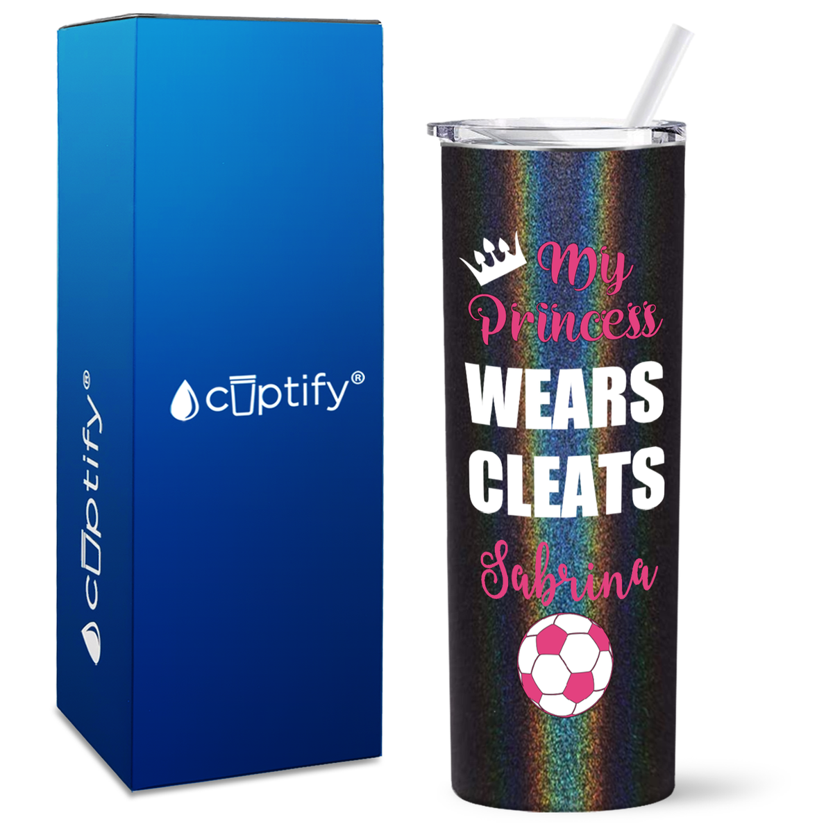 Personalized My Princess Wears Cleats on 20oz Skinny Tumbler