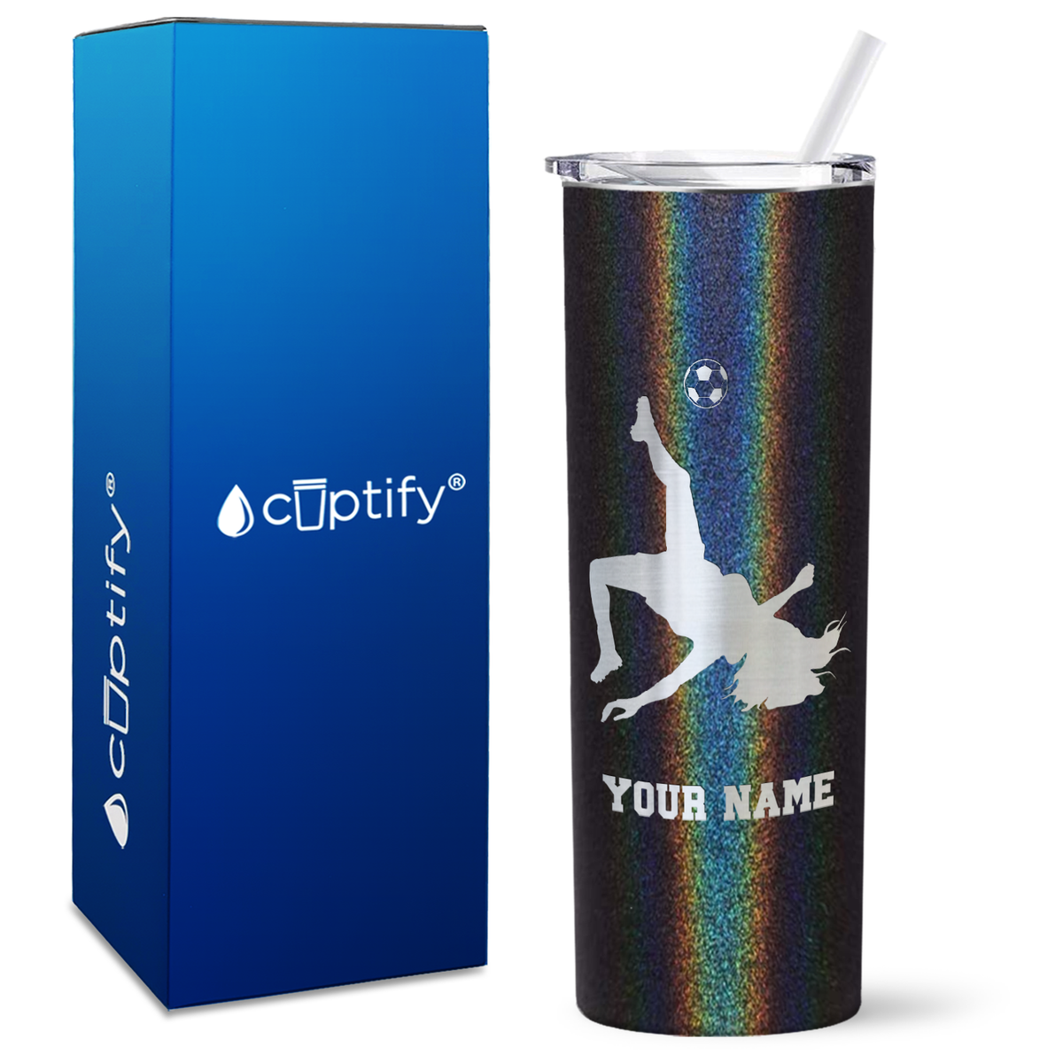 Personalized Soccer Player Female on 20oz Skinny Tumbler