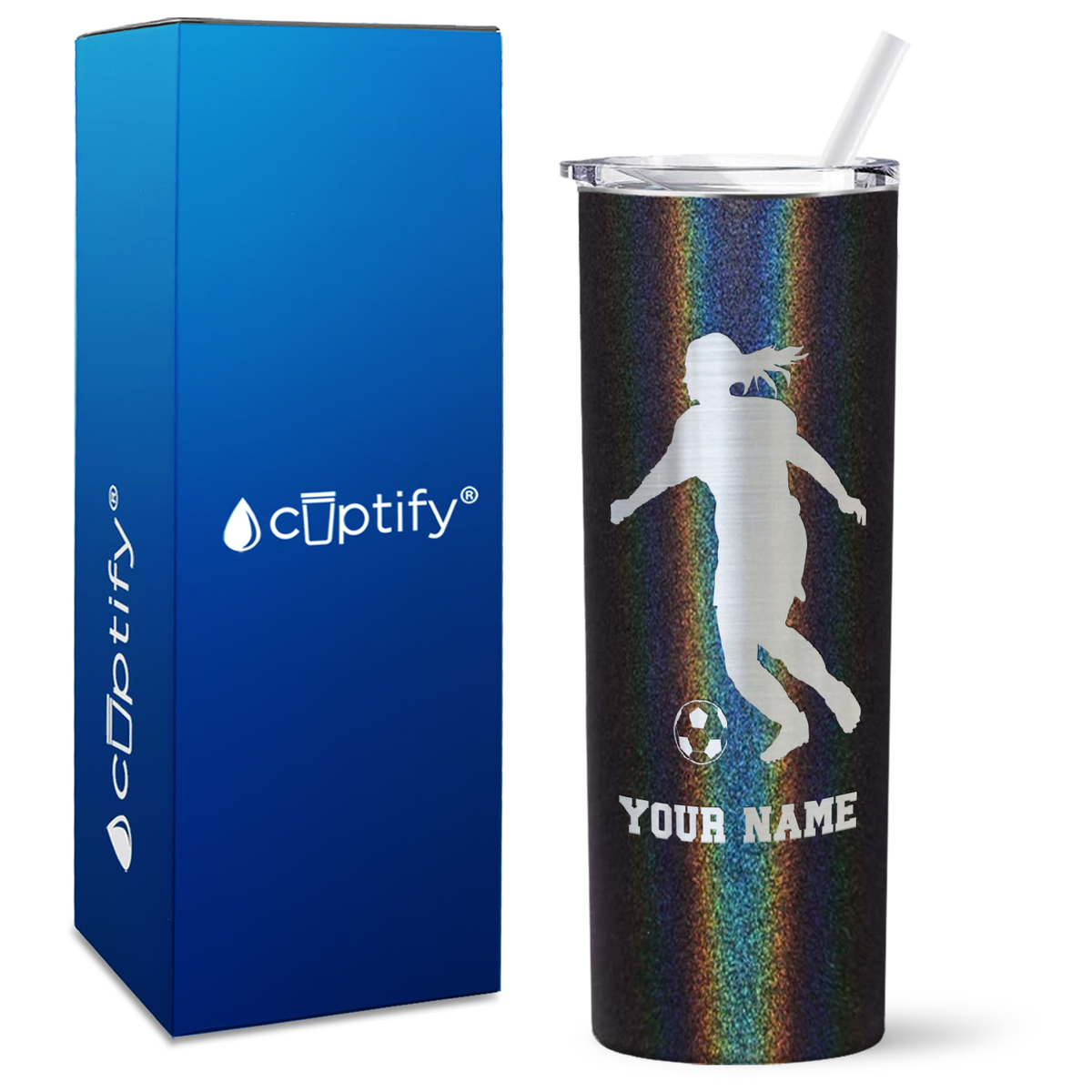 Personalized Soccer Player Female Silhouette on 20oz Skinny Tumbler