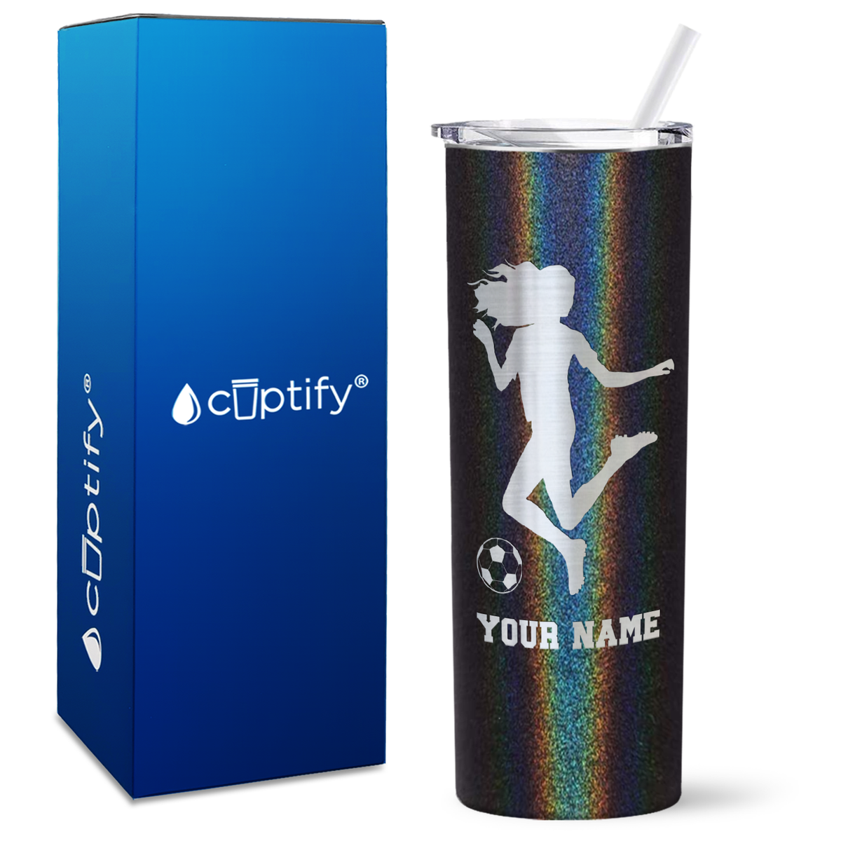 Personalized Soccer Player Female Kick on 20oz Skinny Tumbler
