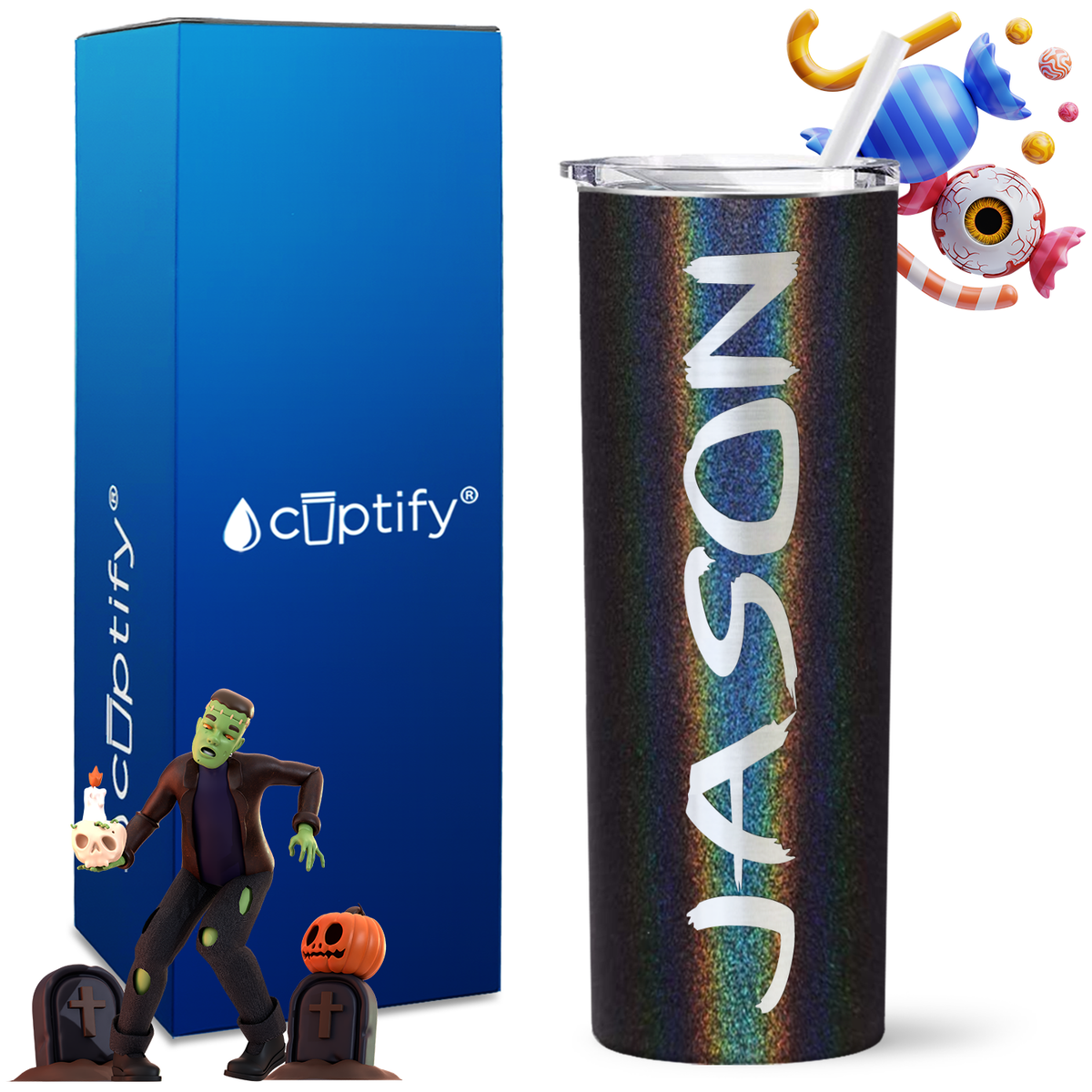 Personalized Scary Style on 20oz 20oz Skinny - Halloween Tumbler