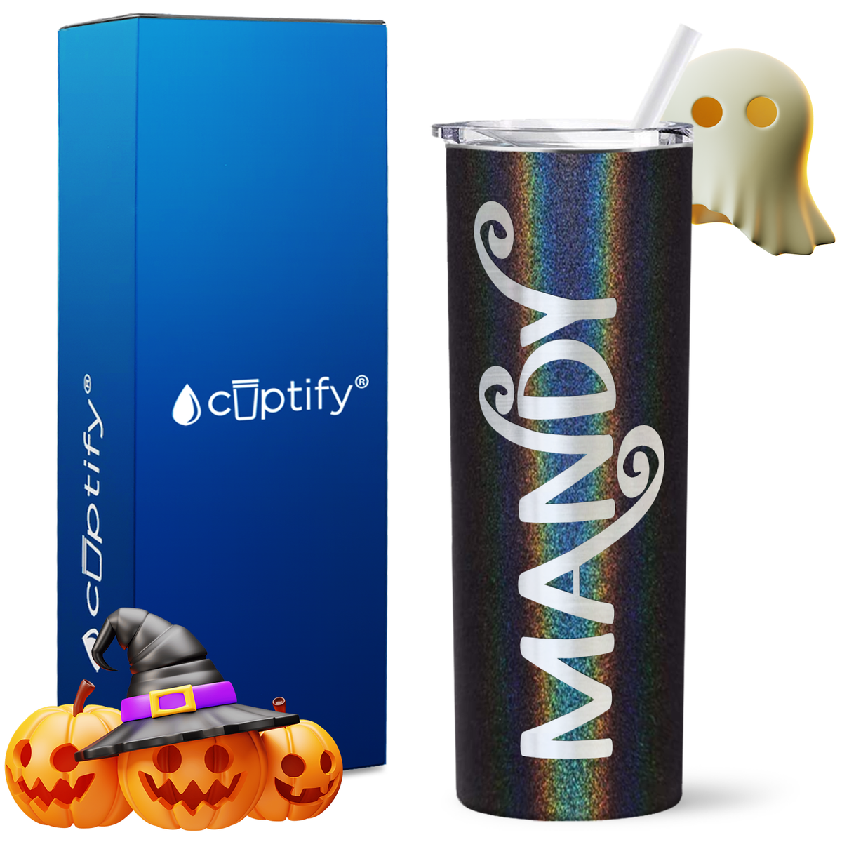 Personalized Curly Spooky Style on 20oz 20oz Skinny - Halloween Tumbler