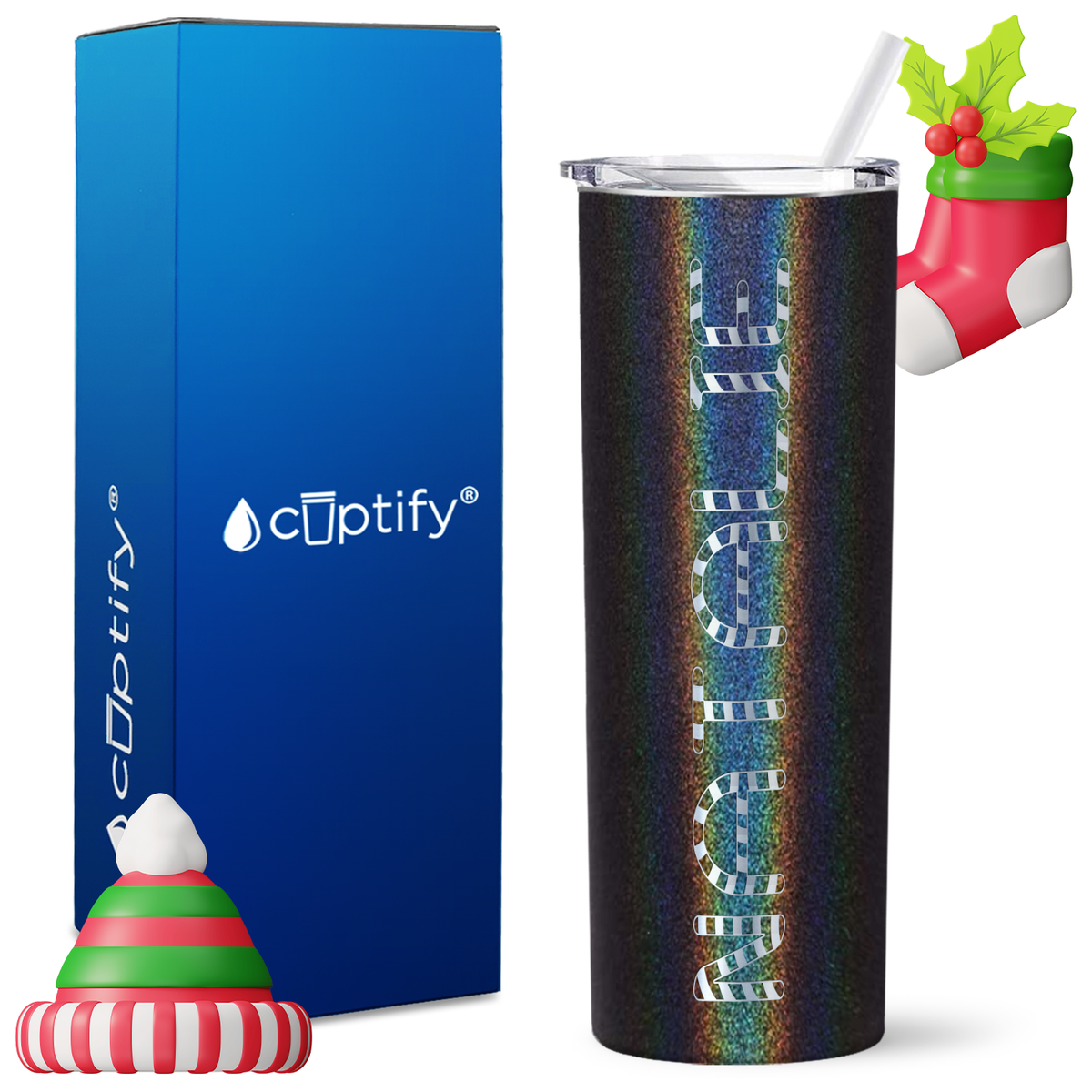 Personalized Candy Cane Style on 20oz Skinny Christmas Tumbler