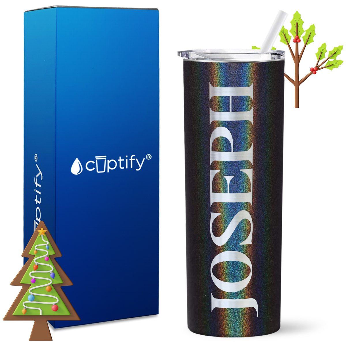 Personalized Merry Style on 20oz Skinny Christmas Tumbler