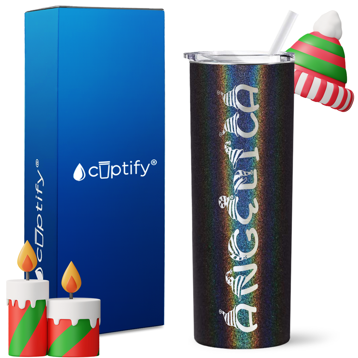 Personalized Elfen Style on 20oz Skinny Christmas Tumbler