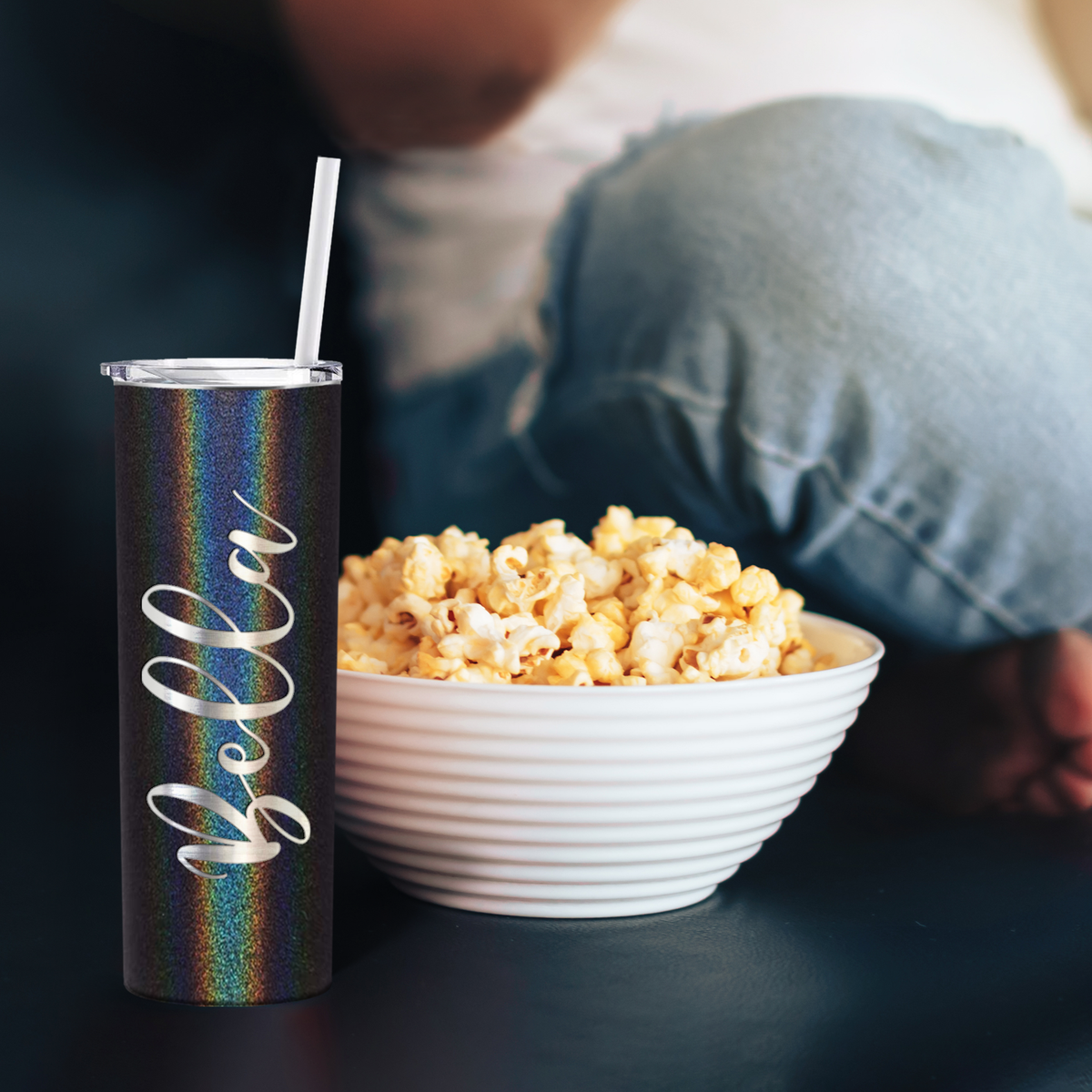 Personalized Black Glitter Skinny Engraved Tumbler