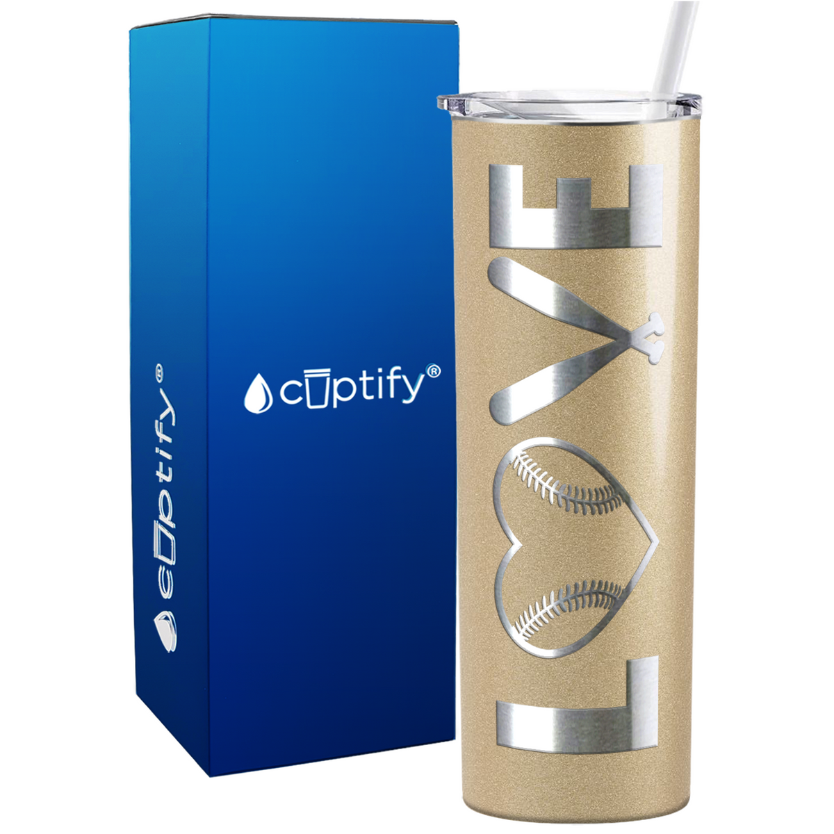 Love Baseball on 20oz Skinny Stainless Steel Tumbler