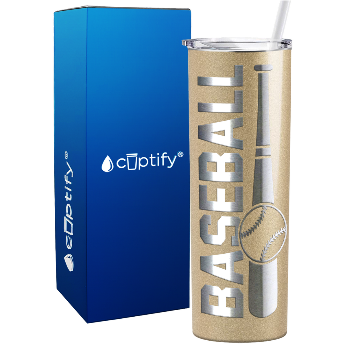 Baseball Bat and Ball on 20oz Skinny Stainless Steel Tumbler