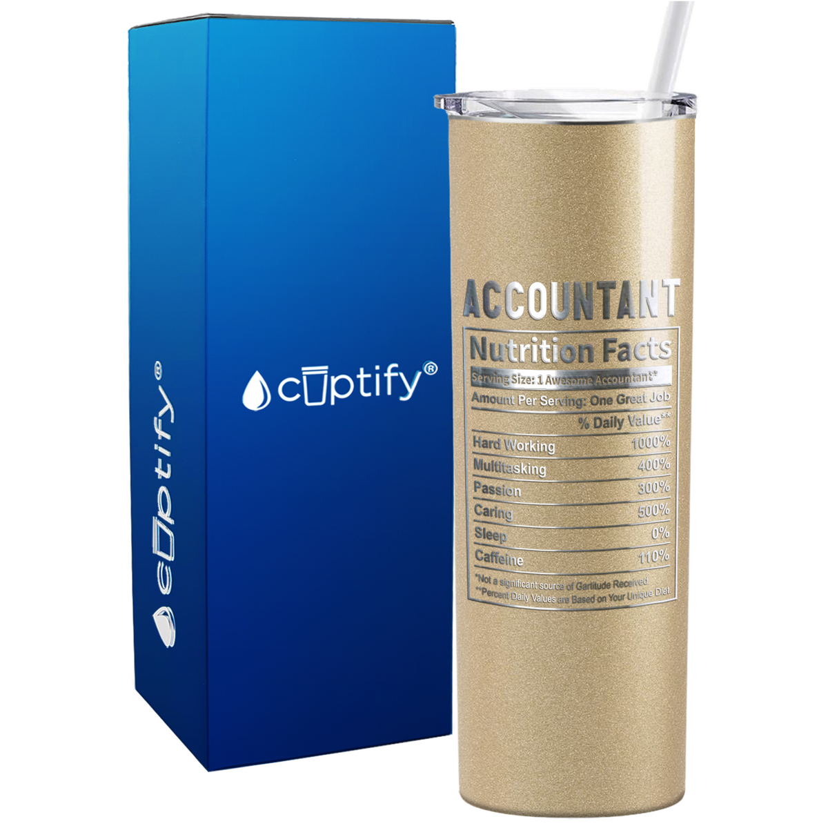 Accountant Nutrition Facts on 20oz Skinny Stainless Steel Tumbler