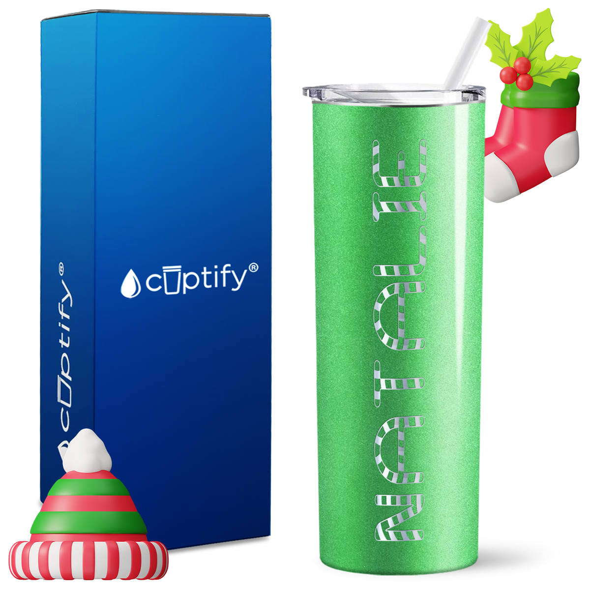 Personalized Candy Cane Style on 20oz Skinny Christmas Tumbler
