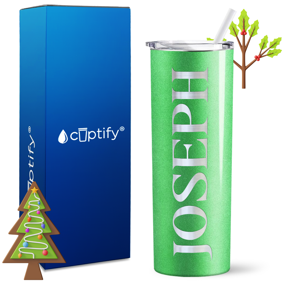 Personalized Merry Style on 20oz Skinny Christmas Tumbler