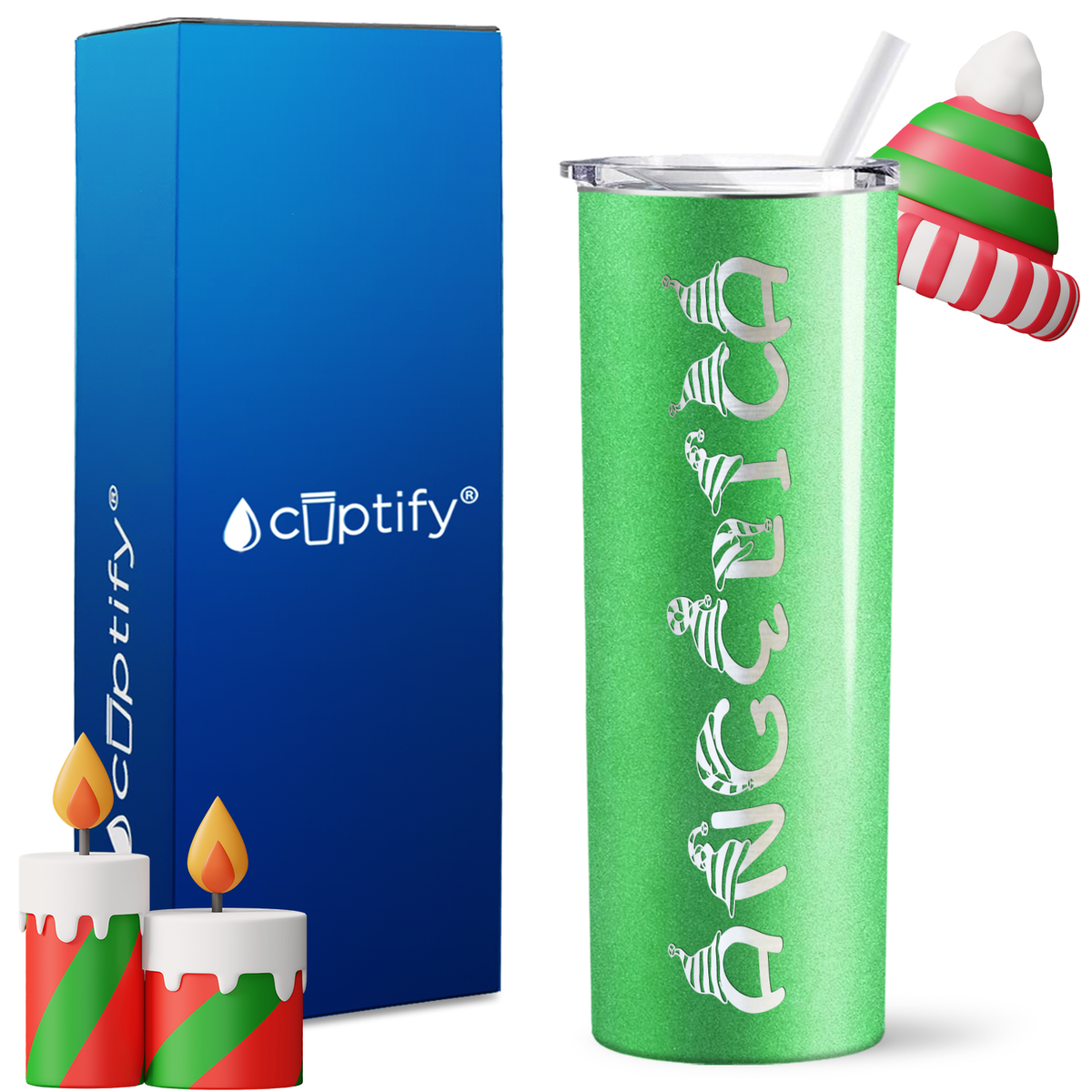 Personalized Elfen Style on 20oz Skinny Christmas Tumbler