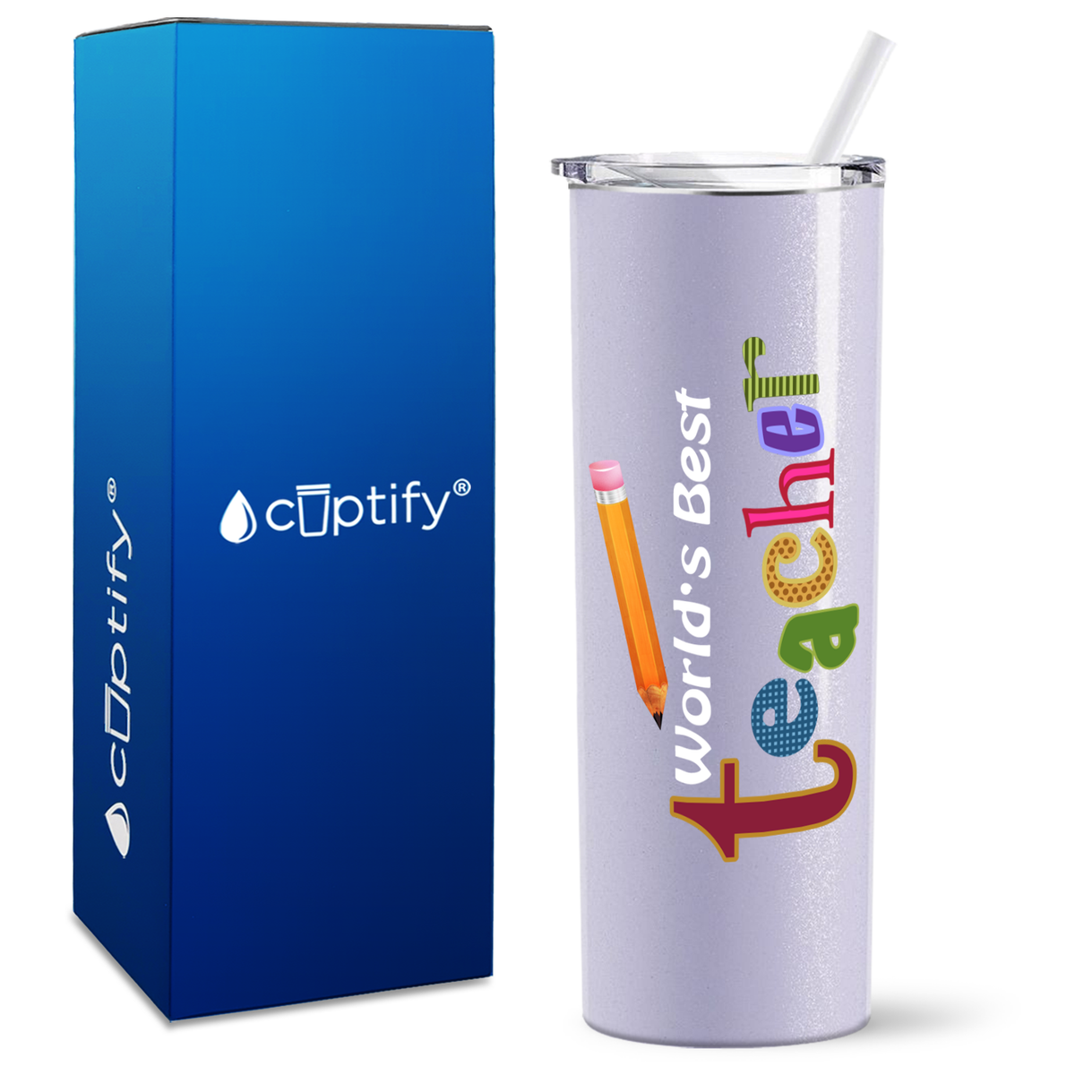 World's Best Teacher with Pencil on 20oz Skinny Tumbler
