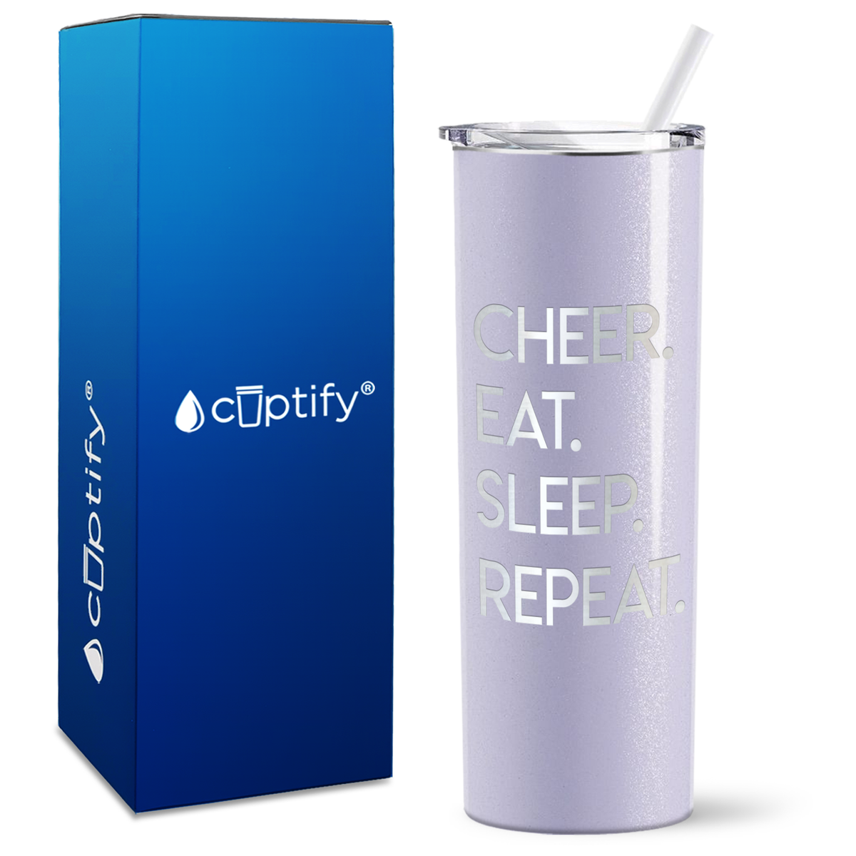 Cheer Eat Sleep Repeat on 20oz Skinny Tumbler
