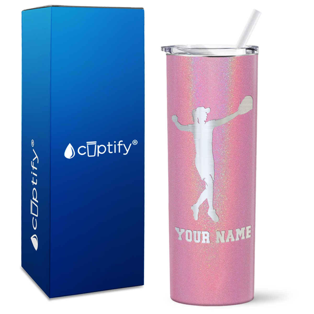 Personalized Softball Player on 20oz Skinny Tumbler