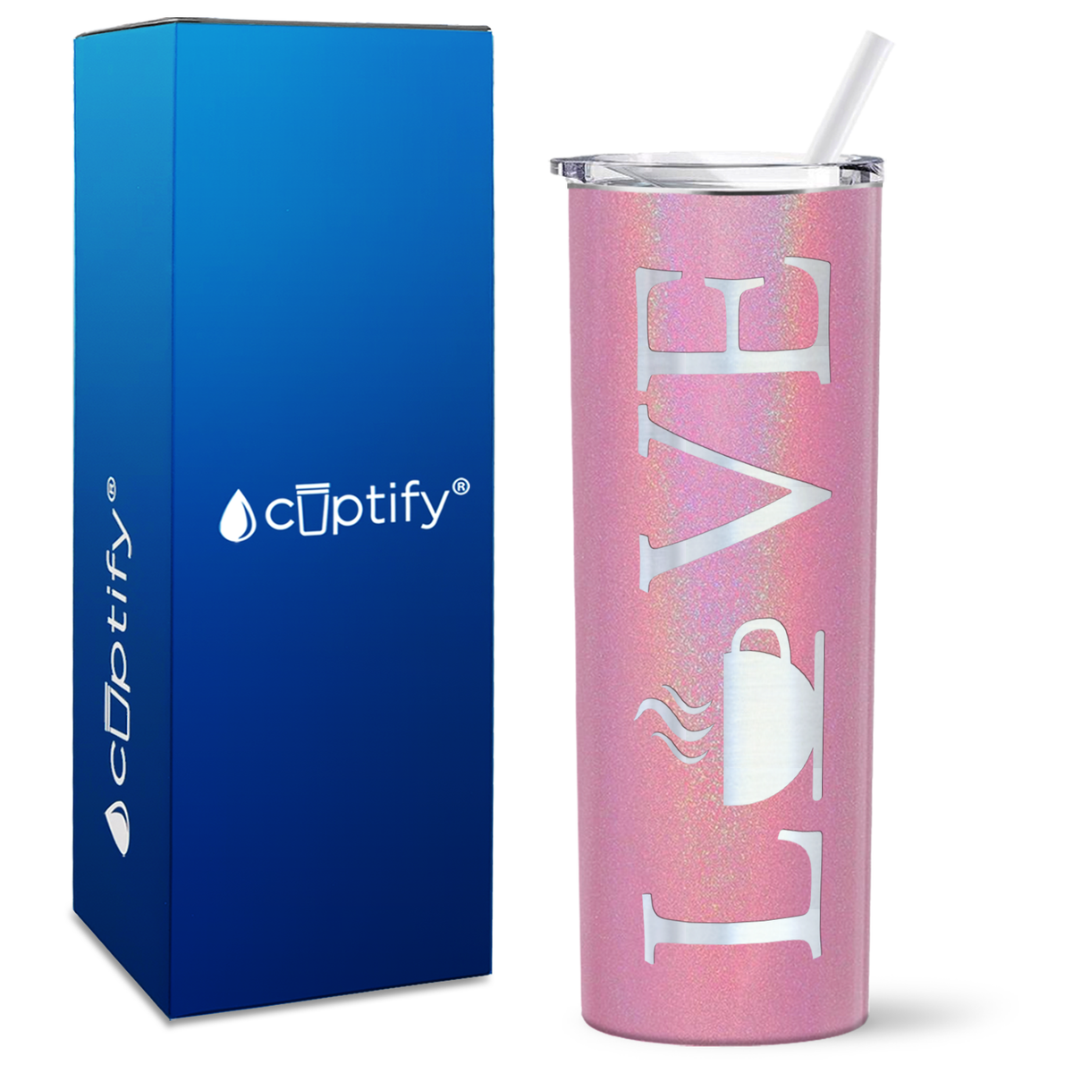 Love with Coffee Design on 20oz Skinny 20oz Tumbler