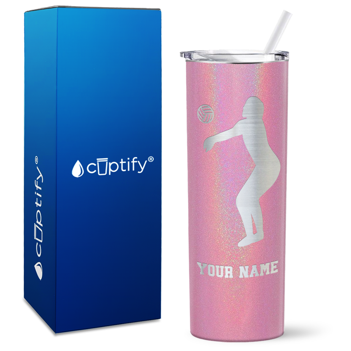 Personalized Volleyball Silhouette on 20oz Skinny Tumbler