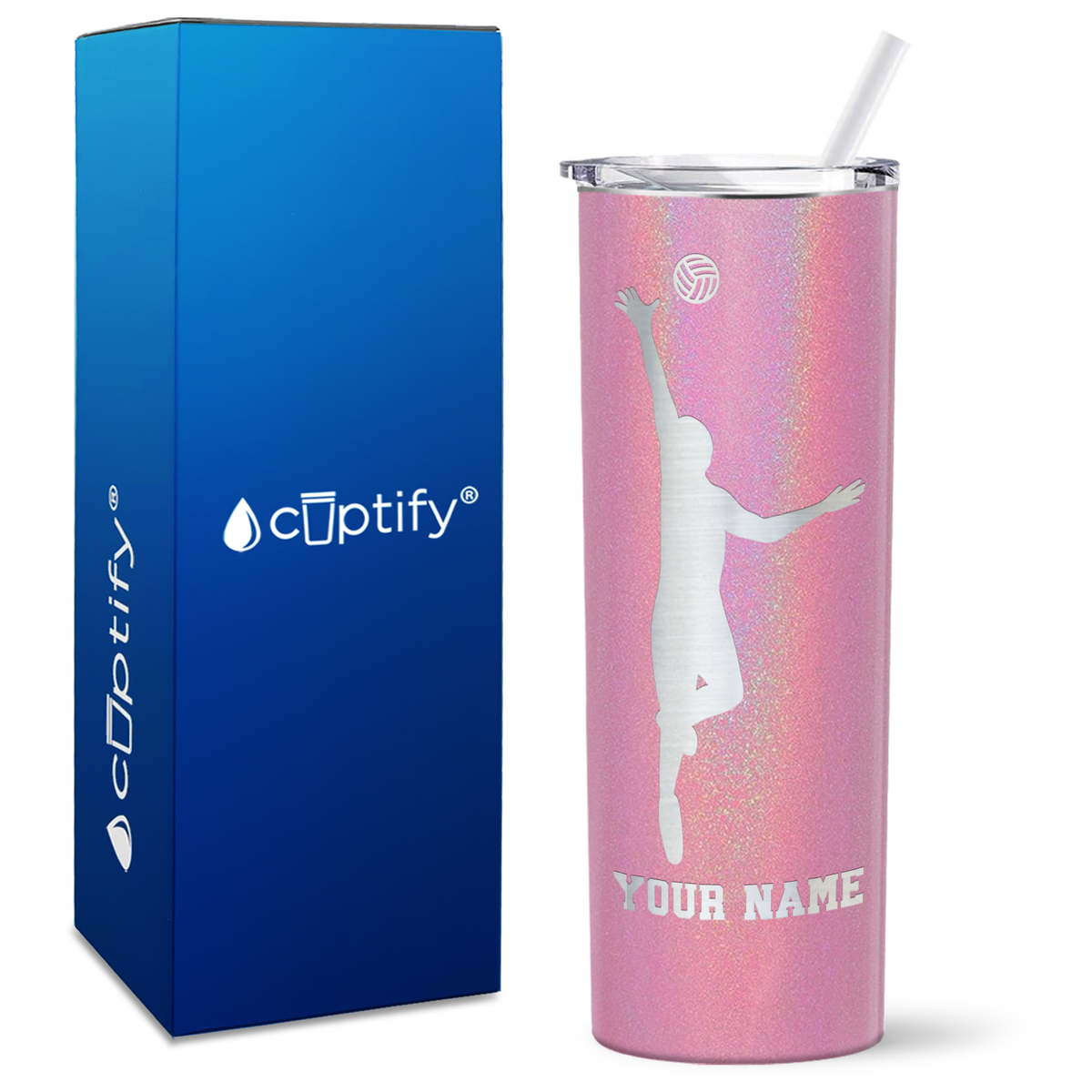 Personalized Volleyball Silhouette Spike on 20oz Skinny Tumbler