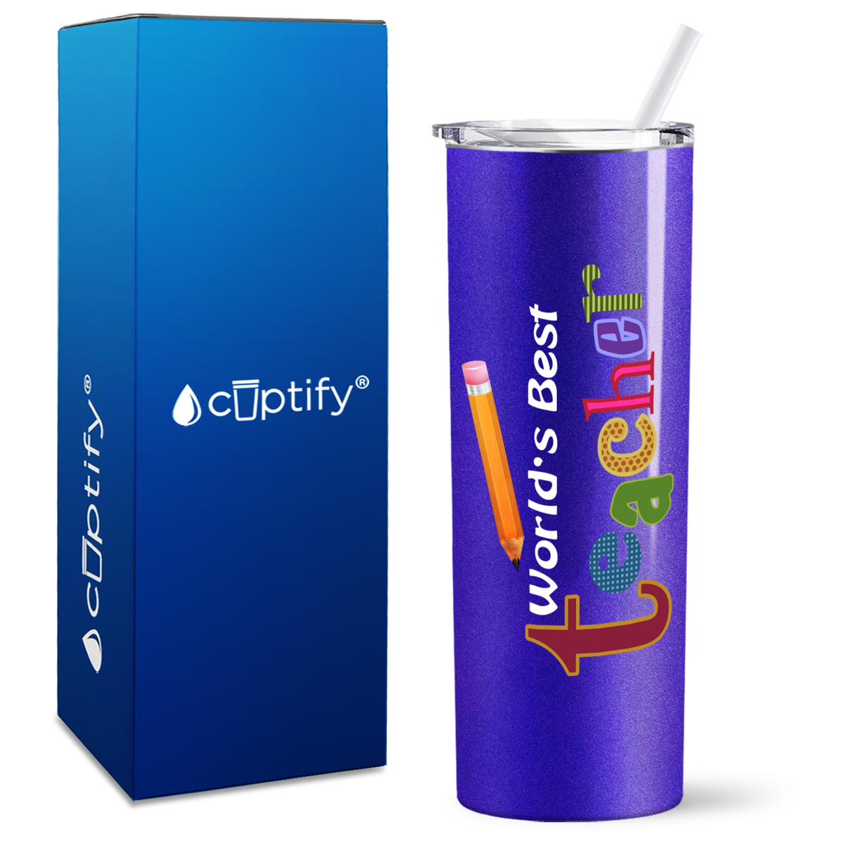World's Best Teacher with Pencil on 20oz Skinny Tumbler