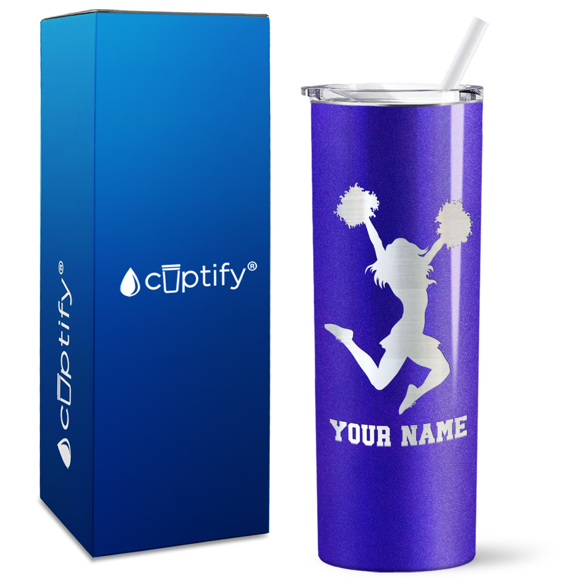 Personalized Cheerleader Silhouette on 20oz Skinny Tumbler