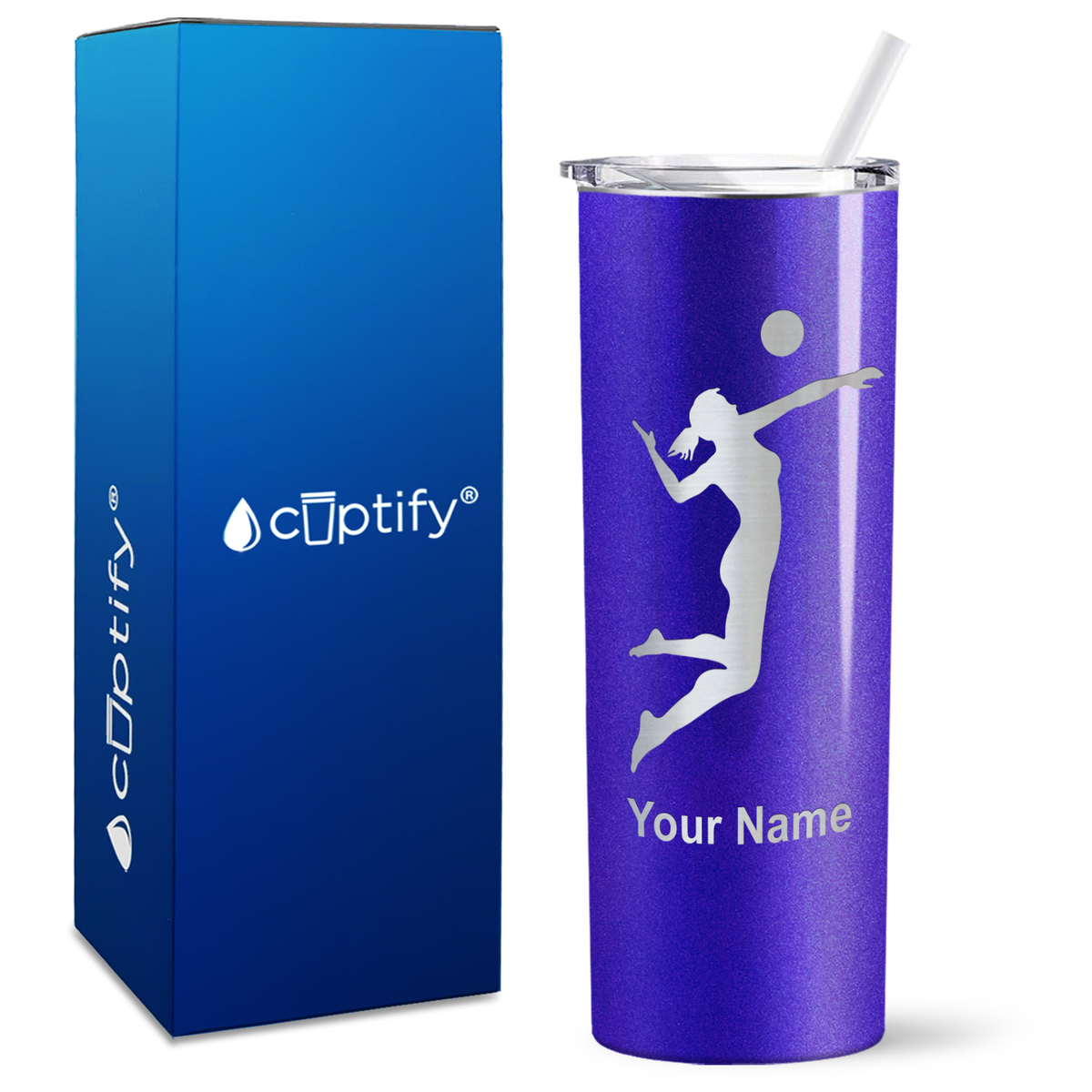 Personalized Volleyball Player Silhouette on 20oz Skinny Tumbler