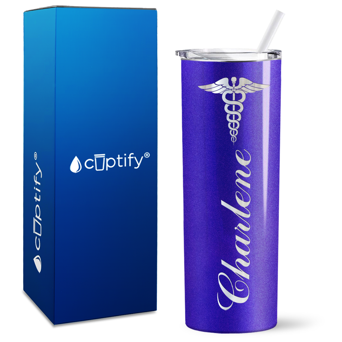 Personalized Caduceus Nurse on Skinny Tumbler