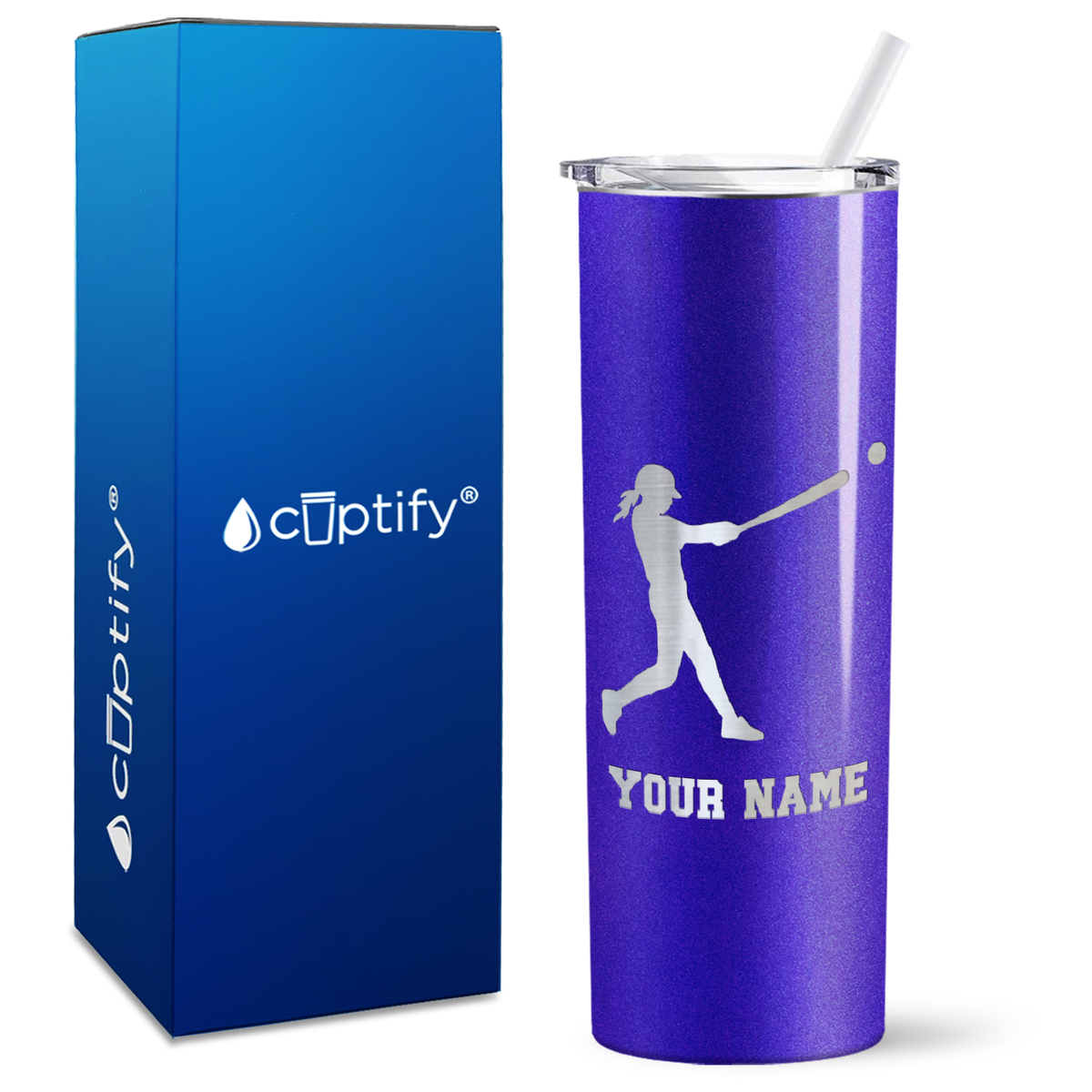 Personalized Softball Girl at Bat on 20oz Skinny Tumbler