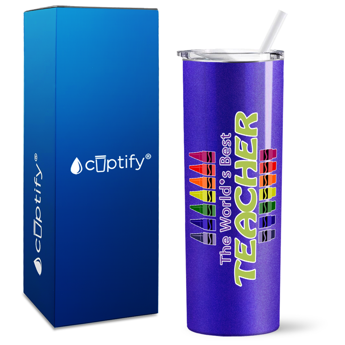 World's Best Teacher Crayons on 20oz Skinny Tumbler