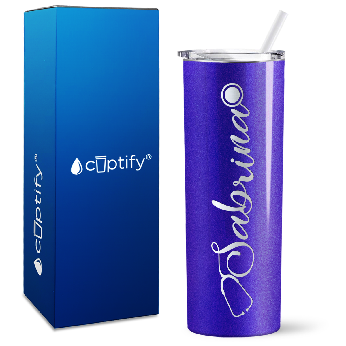 Personalized Curled Nurse Stethoscope on Skinny Tumbler