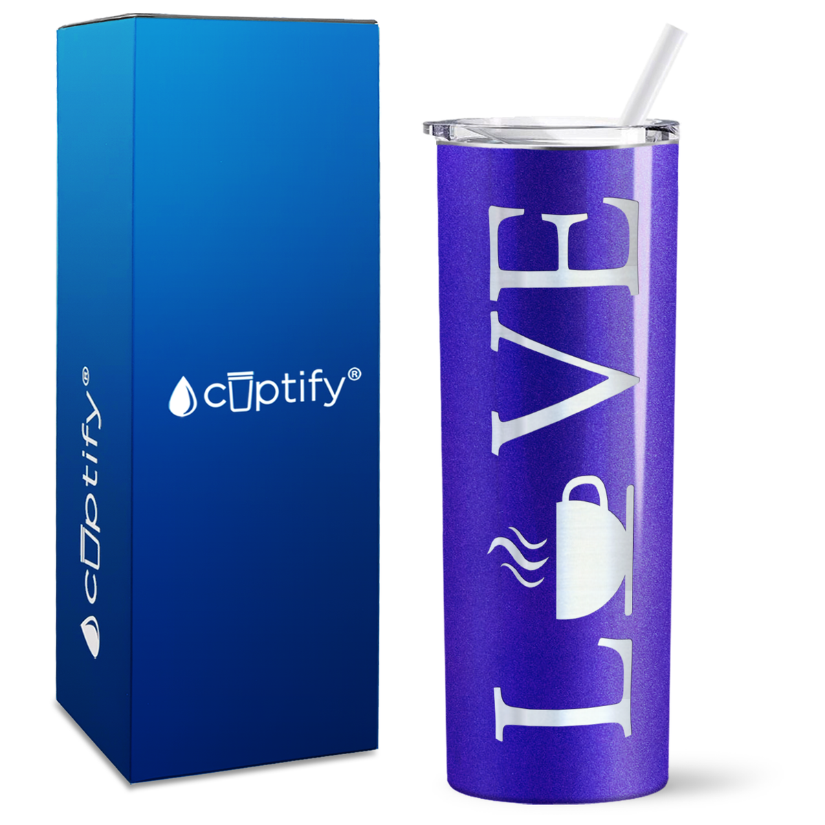 Love with Coffee Design on 20oz Skinny 20oz Tumbler