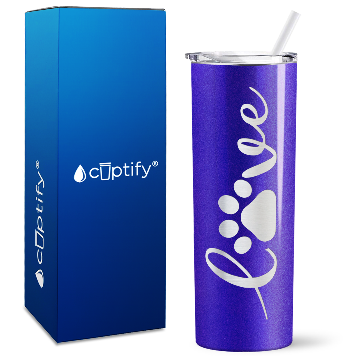 Curly Love Dog Paw on 20oz Skinny Tumbler
