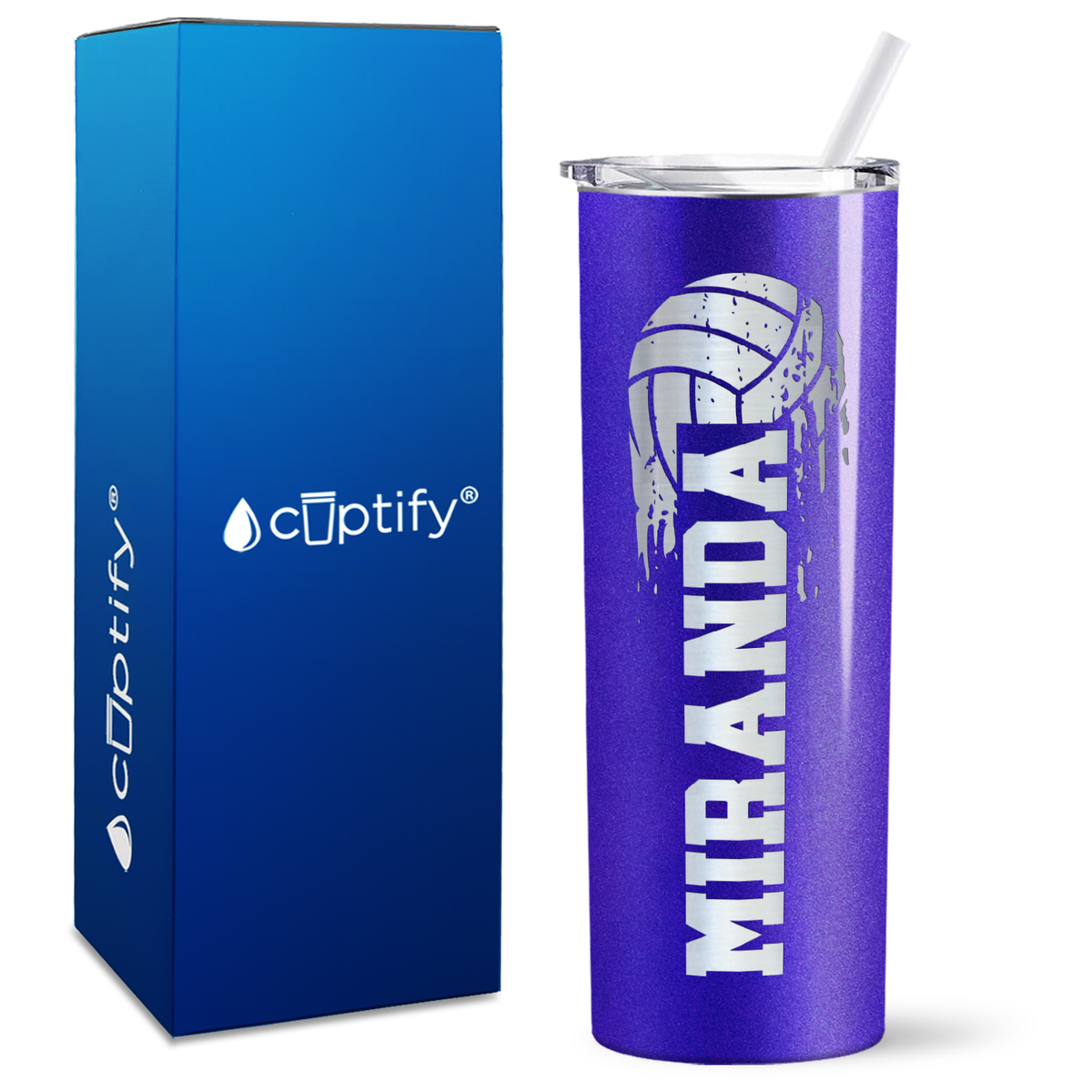 Personalized Flying Volleyball on 20oz Skinny Tumbler