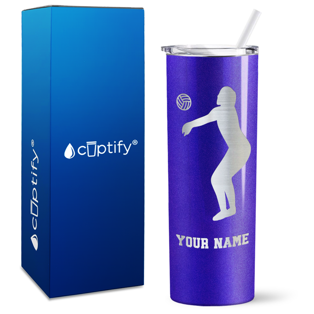 Personalized Volleyball Silhouette on 20oz Skinny Tumbler