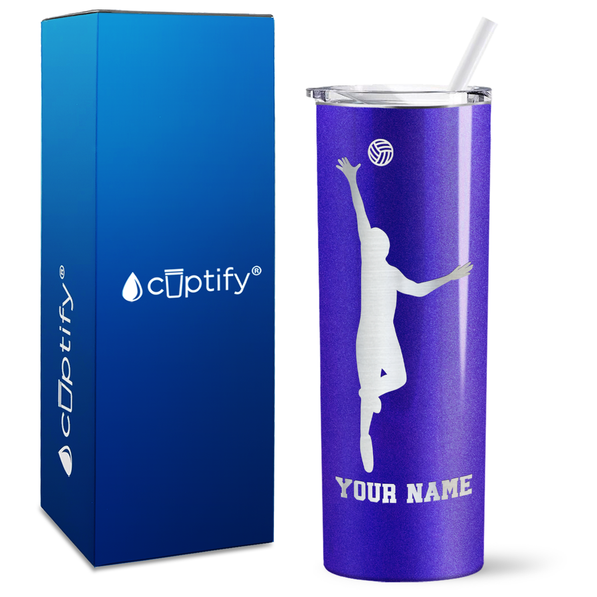 Personalized Volleyball Silhouette Spike on 20oz Skinny Tumbler