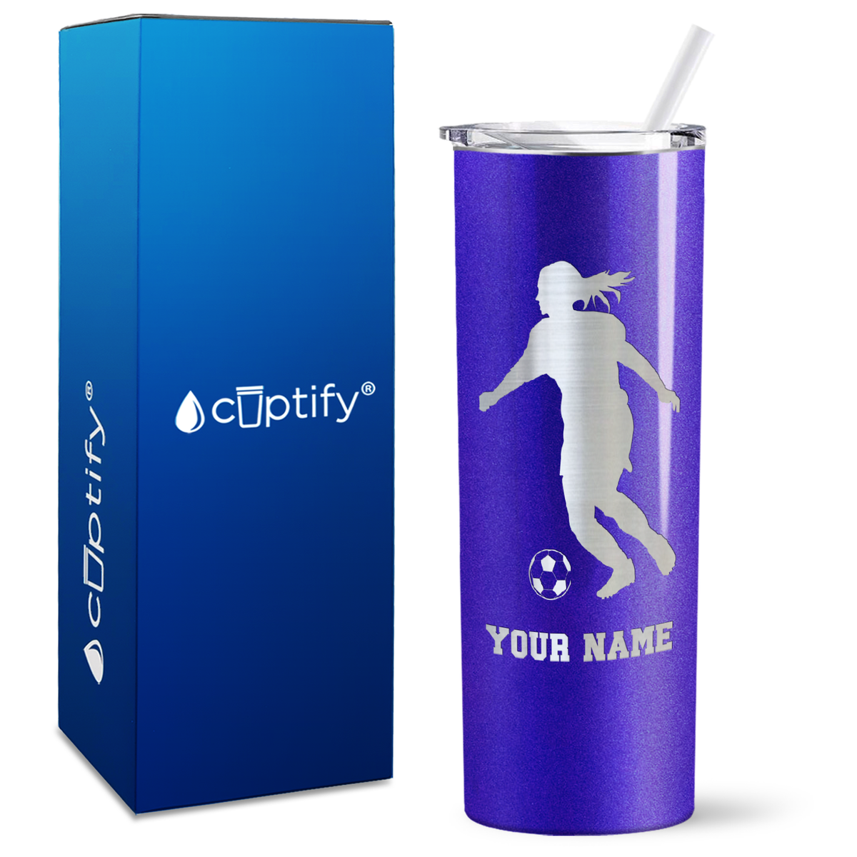 Personalized Soccer Player Female Silhouette on 20oz Skinny Tumbler