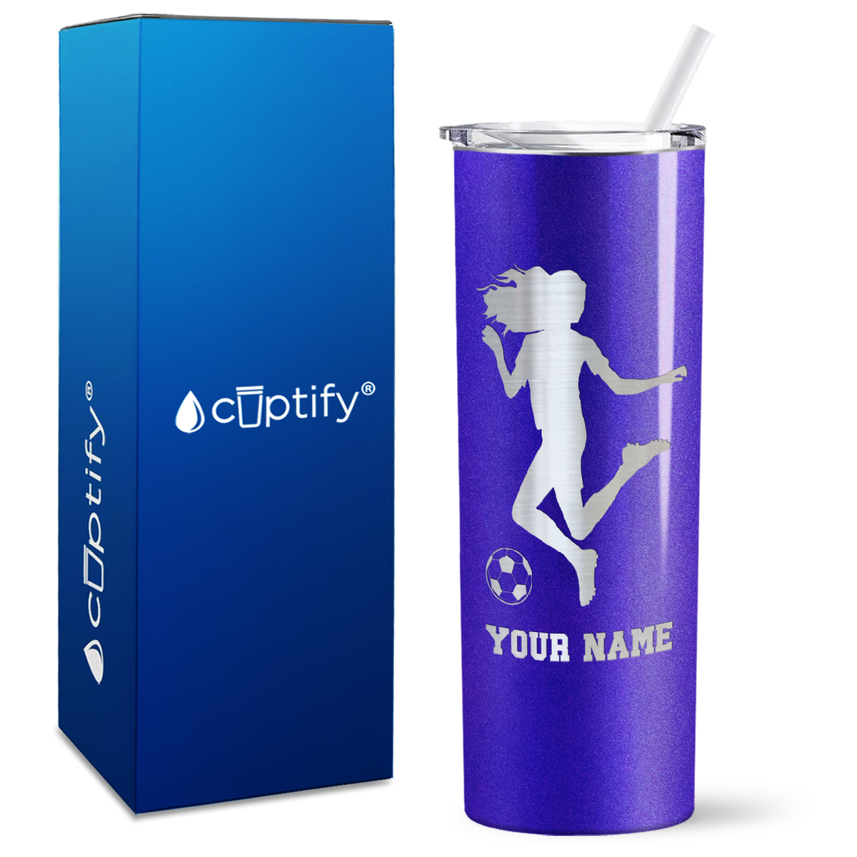 Personalized Soccer Player Female Kick on 20oz Skinny Tumbler