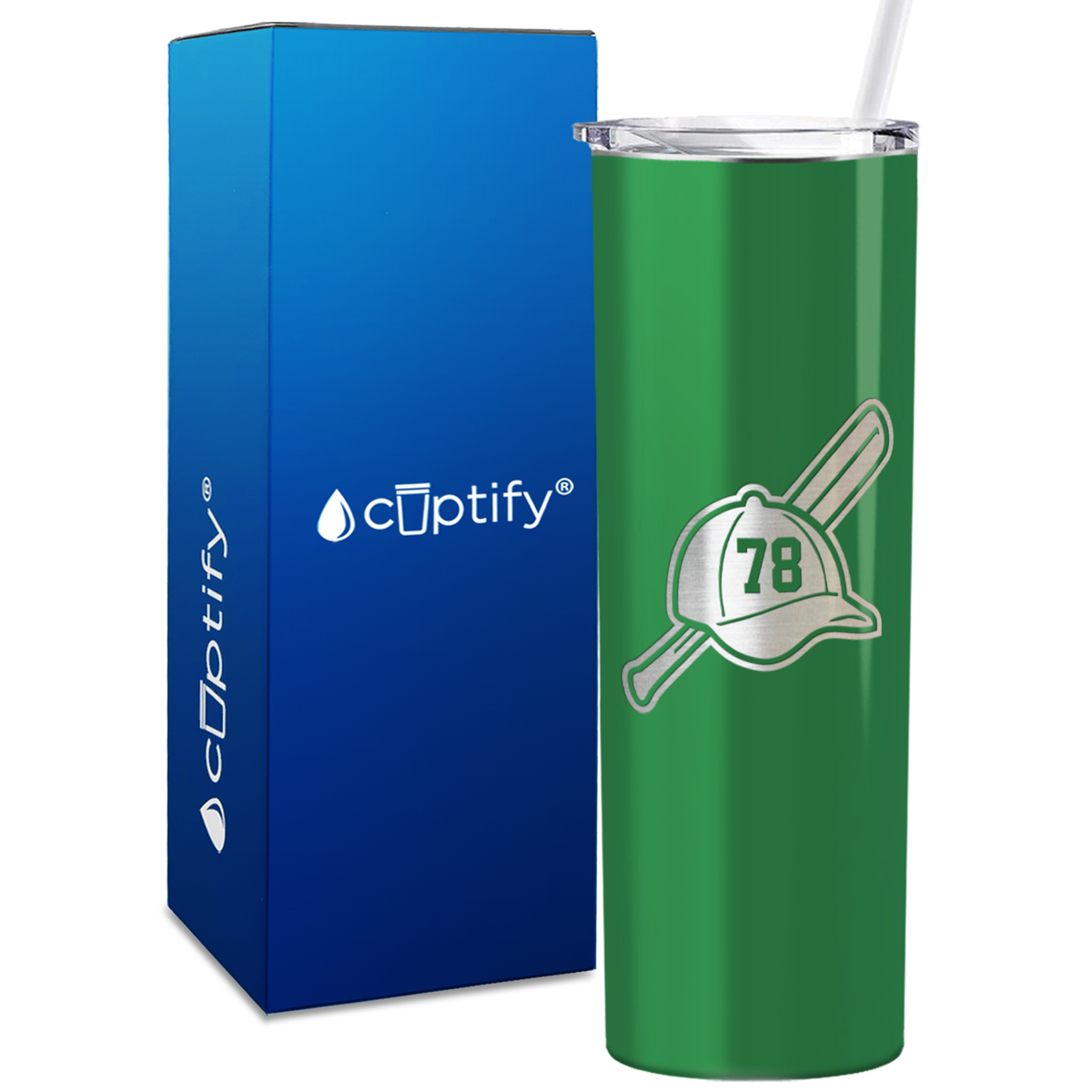 Baseball Bat and Hat with Personalized Number 20oz Skinny Tumbler