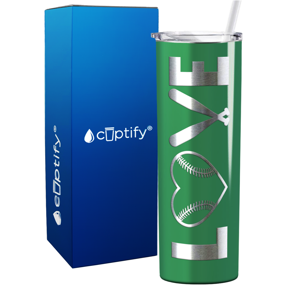Love Baseball on 20oz Skinny Stainless Steel Tumbler