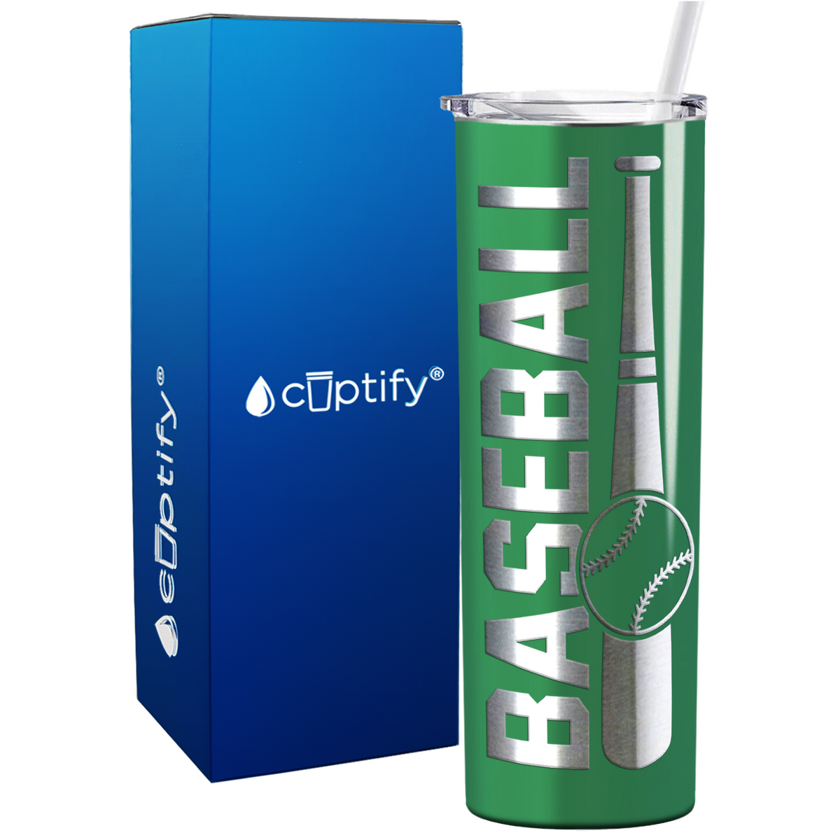 Baseball Bat and Ball on 20oz Skinny Stainless Steel Tumbler