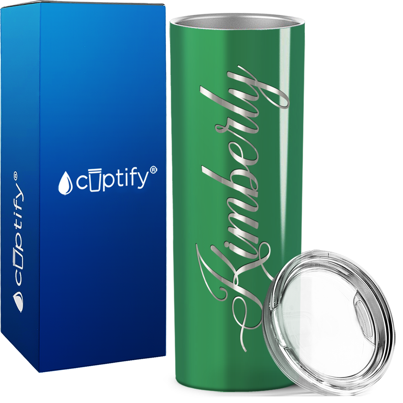 Personalized Green Gloss Skinny Engraved Tumbler