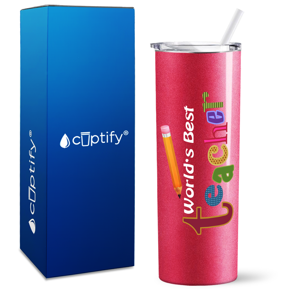 World's Best Teacher with Pencil on 20oz Skinny Tumbler