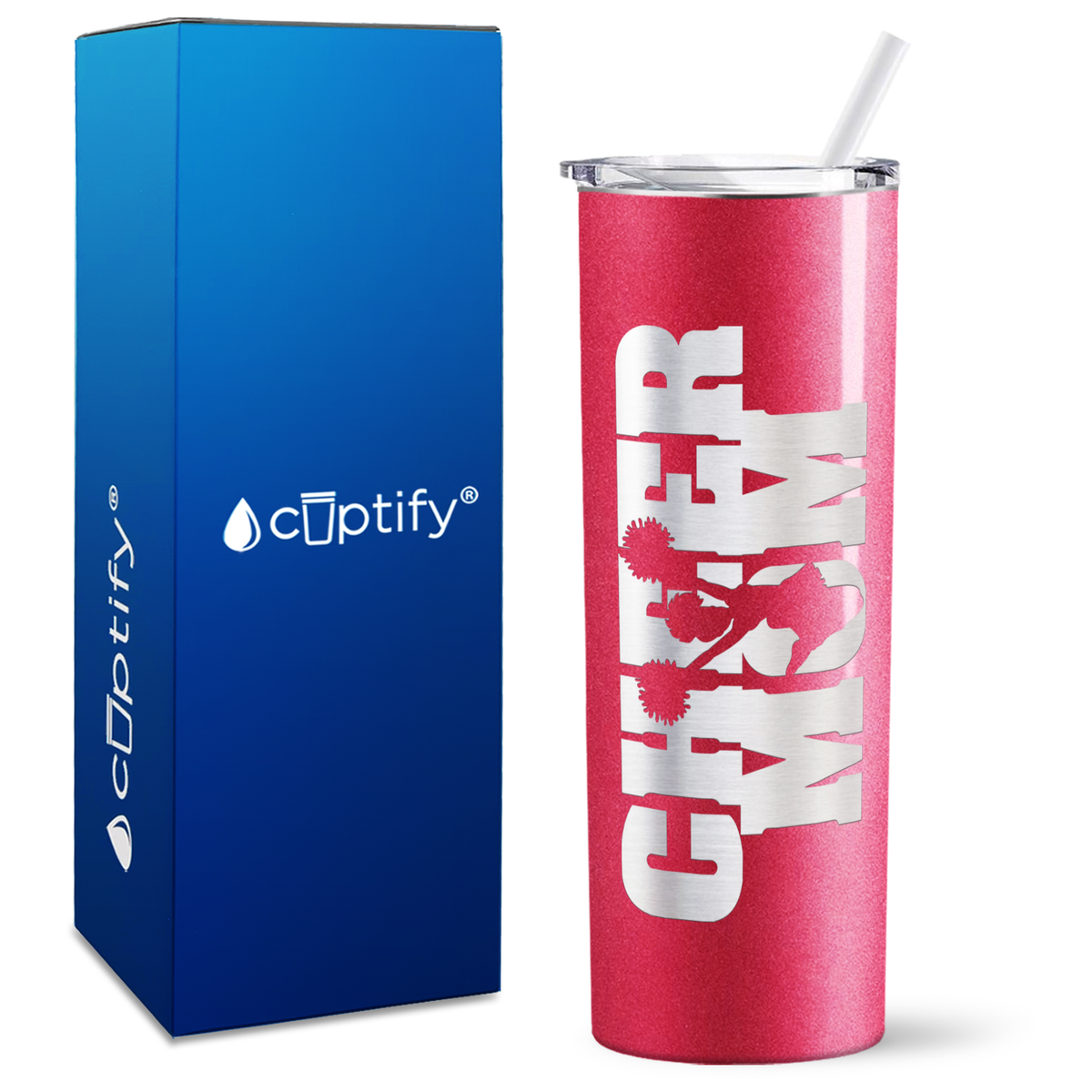 Cheer Mom with Cheerleader Silhouette on 20oz Skinny Tumbler