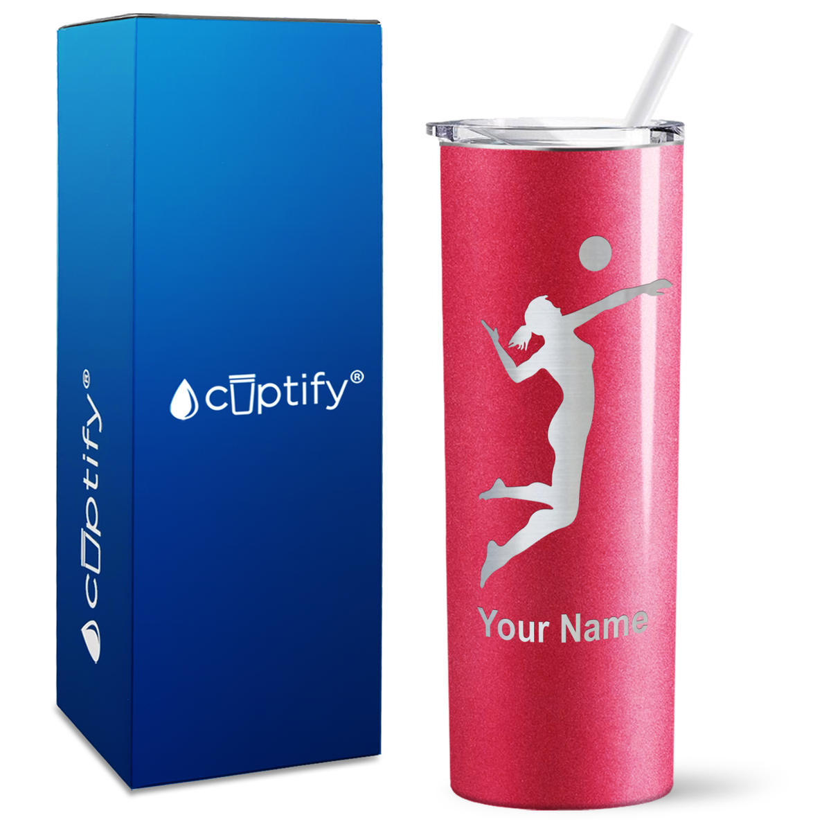 Personalized Volleyball Player Silhouette on 20oz Skinny Tumbler