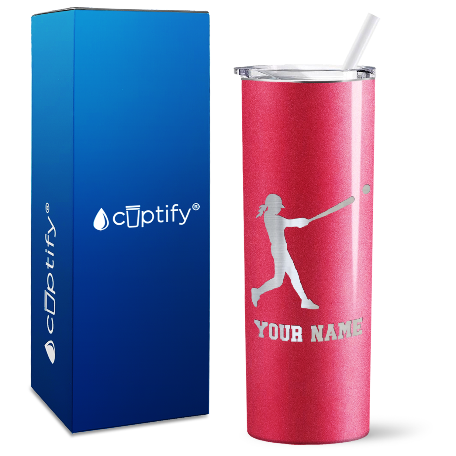 Personalized Softball Girl at Bat on 20oz Skinny Tumbler