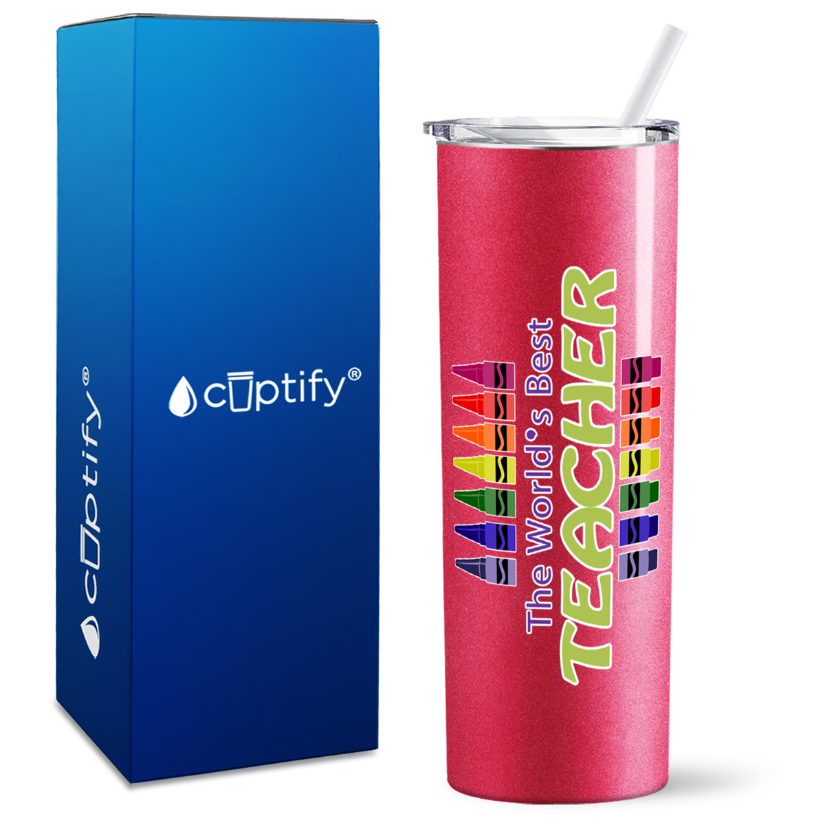 World's Best Teacher Crayons on 20oz Skinny Tumbler
