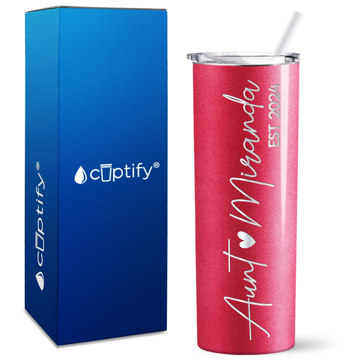 Personalized Aunt Heart Established 20oz Skinny Tumbler
